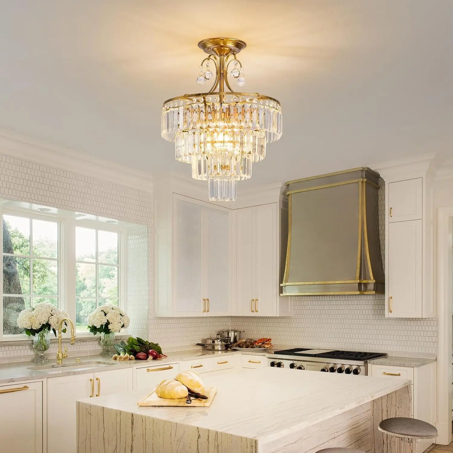 Luxury Gold Crystal Ceiling Light, Round Dimmable