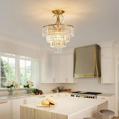 Luxury Gold Crystal Ceiling Light, Round Dimmable