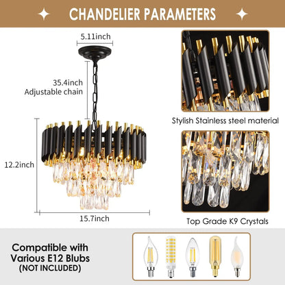 Black Gold Crystal Chandelier – 3 Tier Ceiling Light