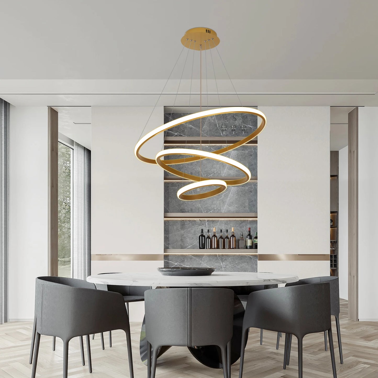 Modern LED Ring Chandelier 3 Ring Dimmable Circular Dining Ceiling Pendant Light for Dinning Room Living Room