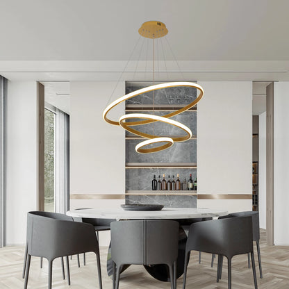 Modern LED Ring Chandelier 3 Ring Dimmable Circular Dining Ceiling Pendant Light for Dinning Room Living Room