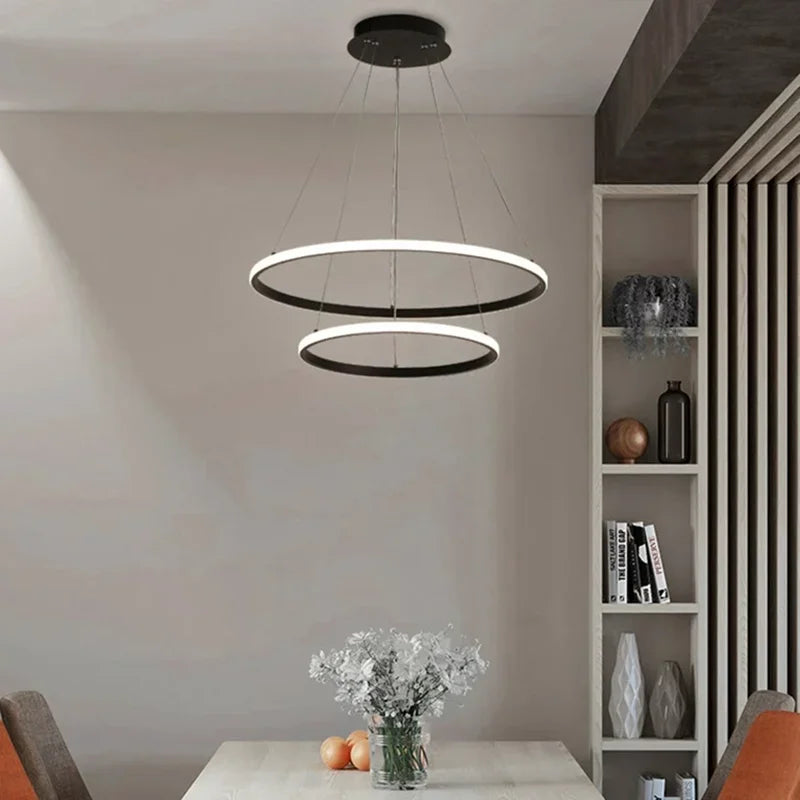 Modern LED Ring Chandelier 3 Ring Dimmable Circular Dining Ceiling Pendant Light for Dinning Room Living Room