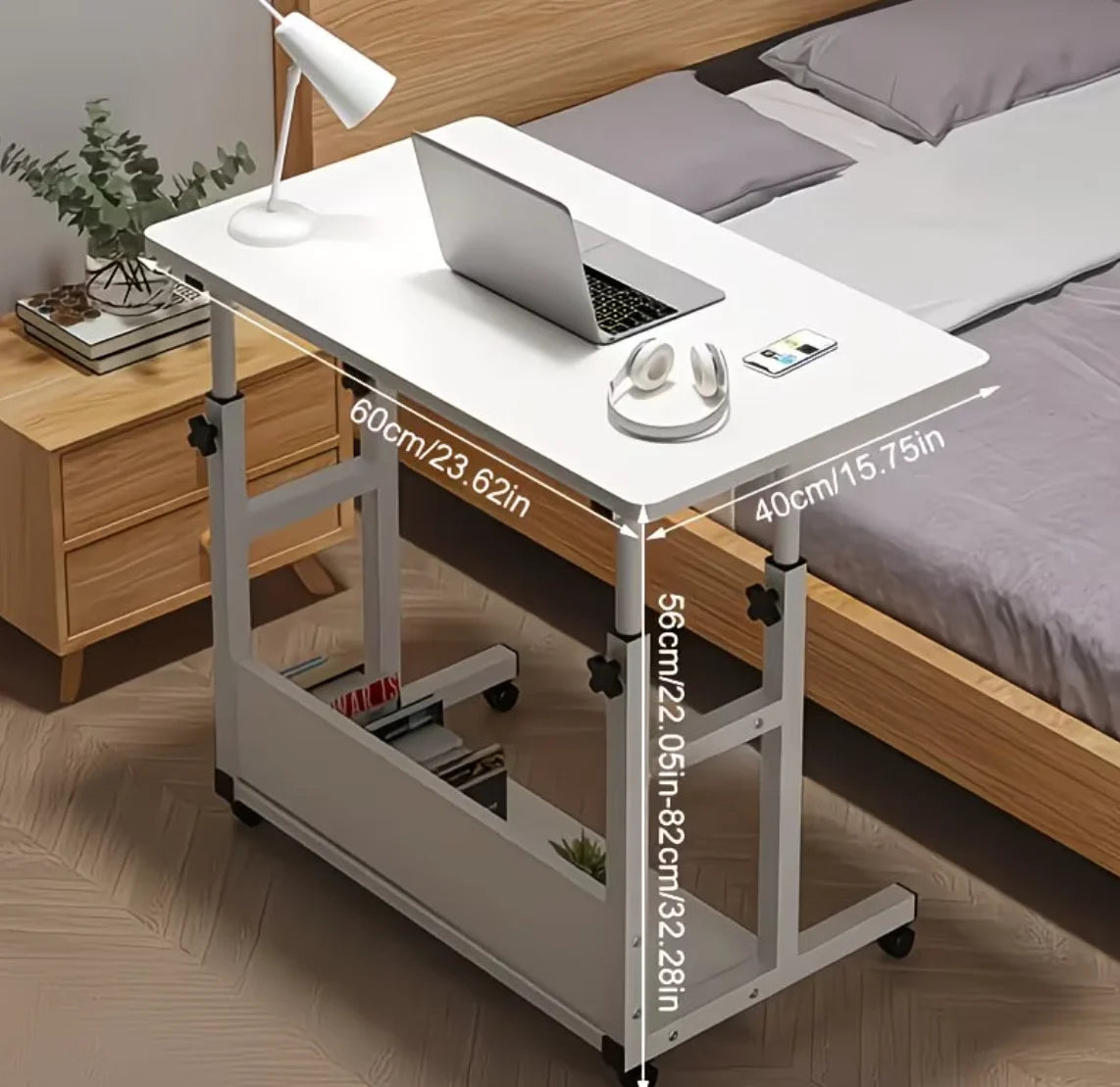 3-Tier Heavy-Duty Metal Folding Table, Height-Adjustable & Extendable Desktop, Mobile Computer Desk with Storage Shelf and Smoot