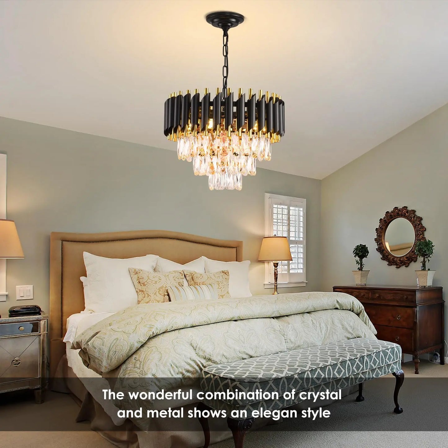 Black Gold Crystal Chandelier – 3 Tier Ceiling Light