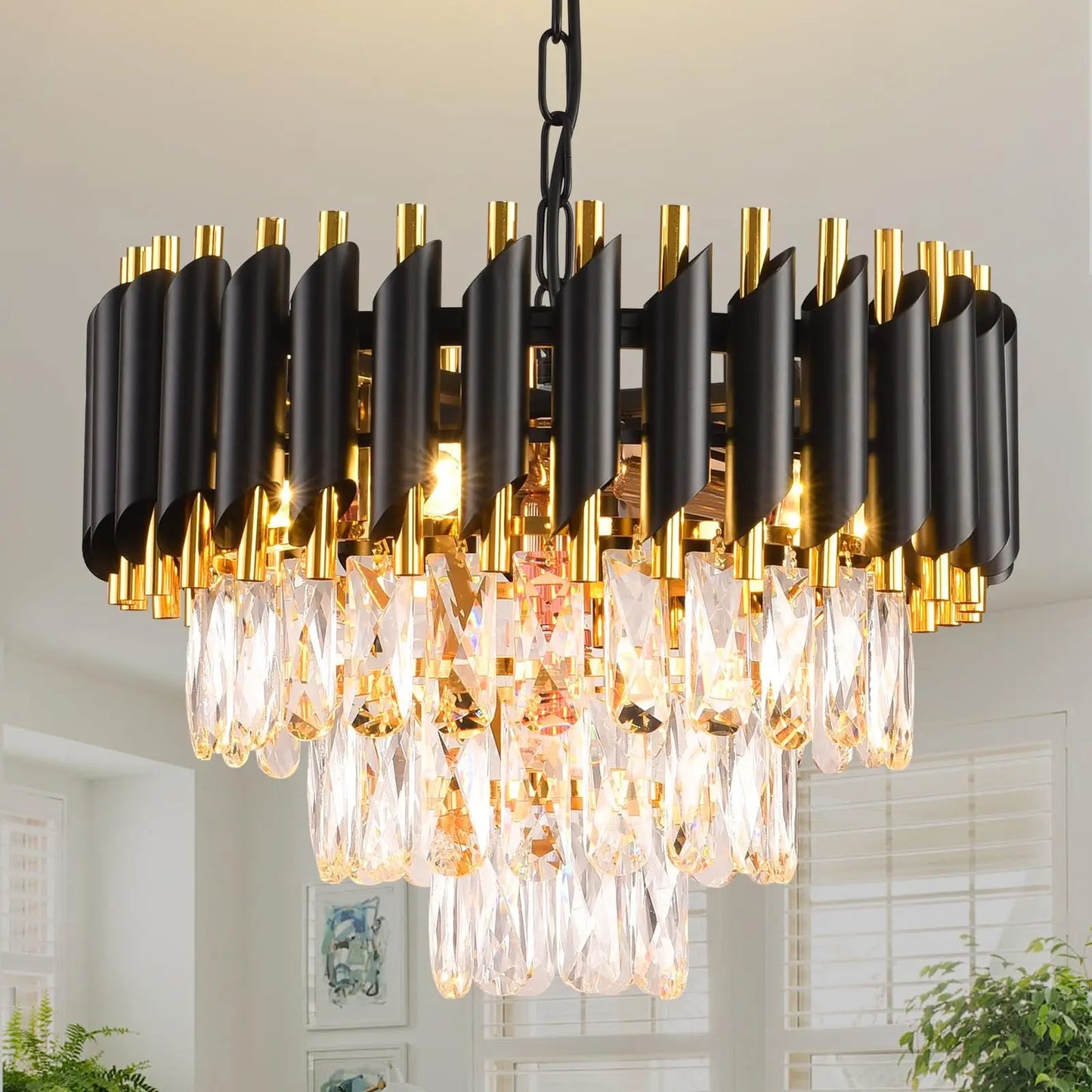 Black Gold Crystal Chandelier – 3 Tier Ceiling Light