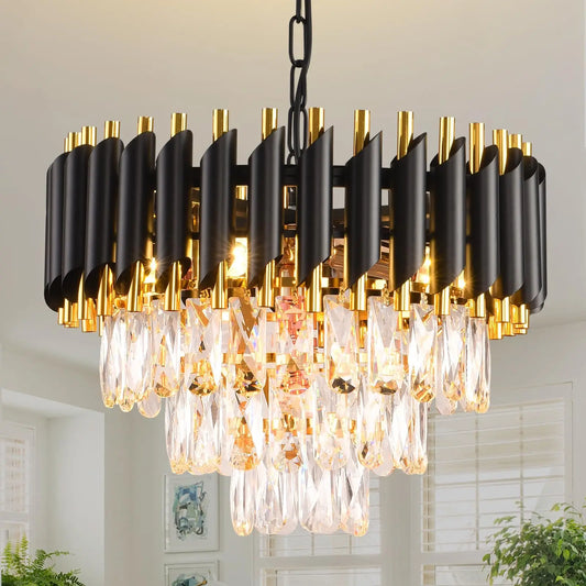 Black Gold Crystal Chandelier – 3 Tier Ceiling Light