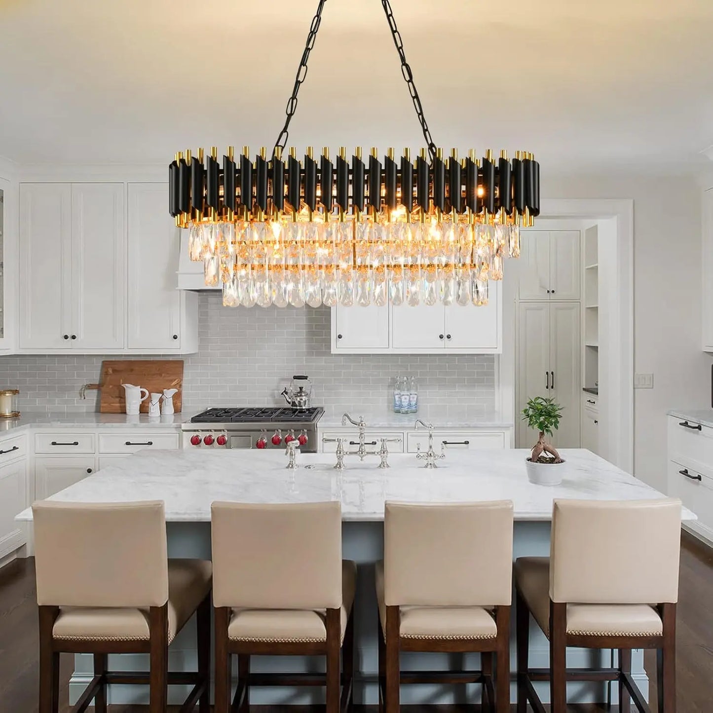 Black & Gold 3-Tier Crystal Chandelier