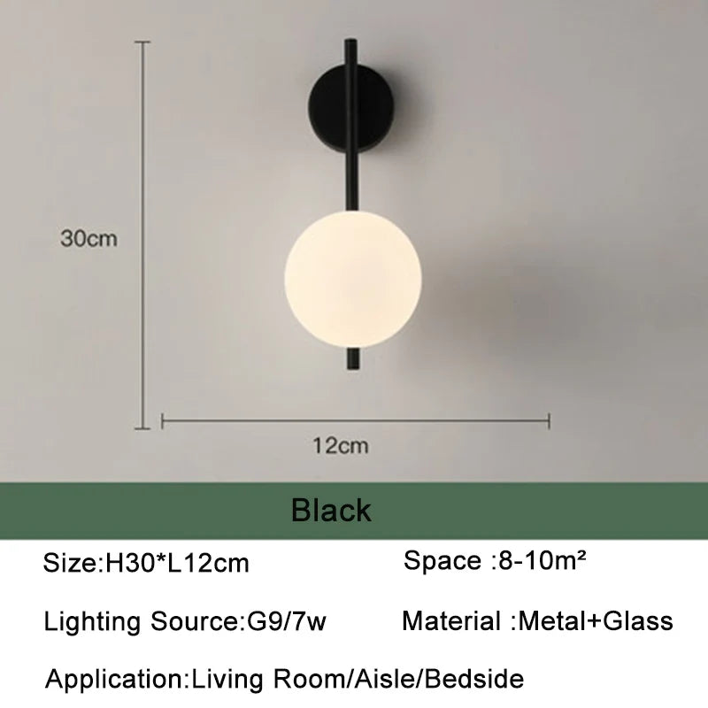 Nordic Glass Ball LED Wall Light for Living Room Interior Bedroom LED Wall Lighting Fixture with 7w G9 Bulb Wall Sconce for Home