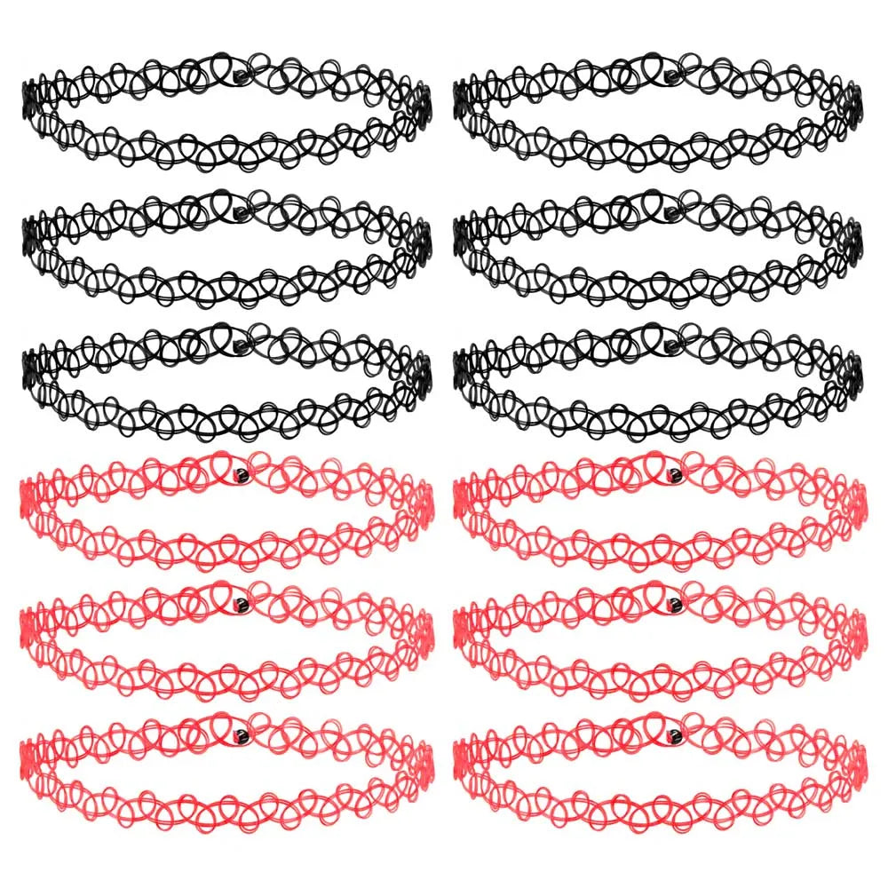 12-Piece Vintage Stretch Tattoo Choker Set