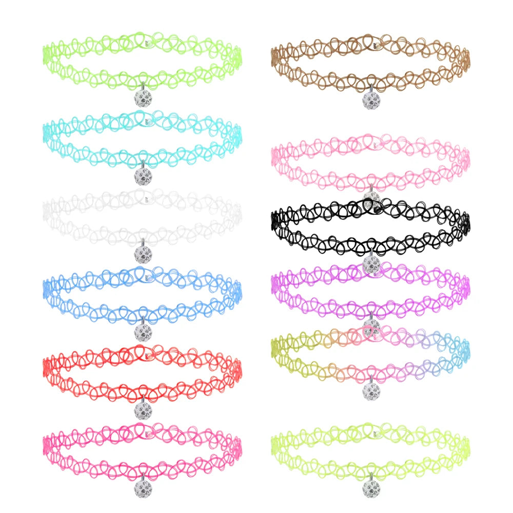 12-Piece Vintage Stretch Tattoo Choker Set