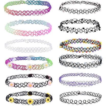 12-Piece Vintage Stretch Tattoo Choker Set