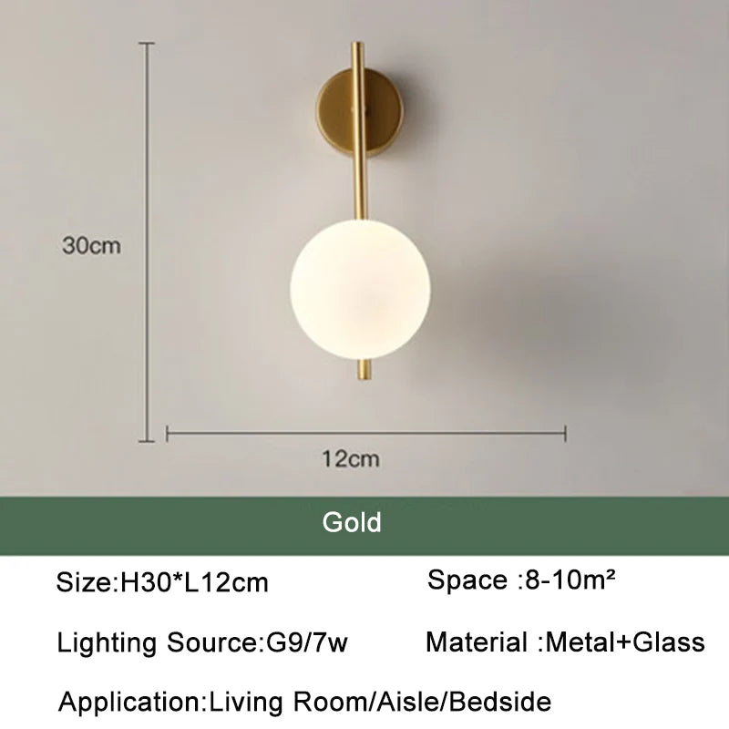 Nordic Glass Ball LED Wall Light for Living Room Interior Bedroom LED Wall Lighting Fixture with 7w G9 Bulb Wall Sconce for Home