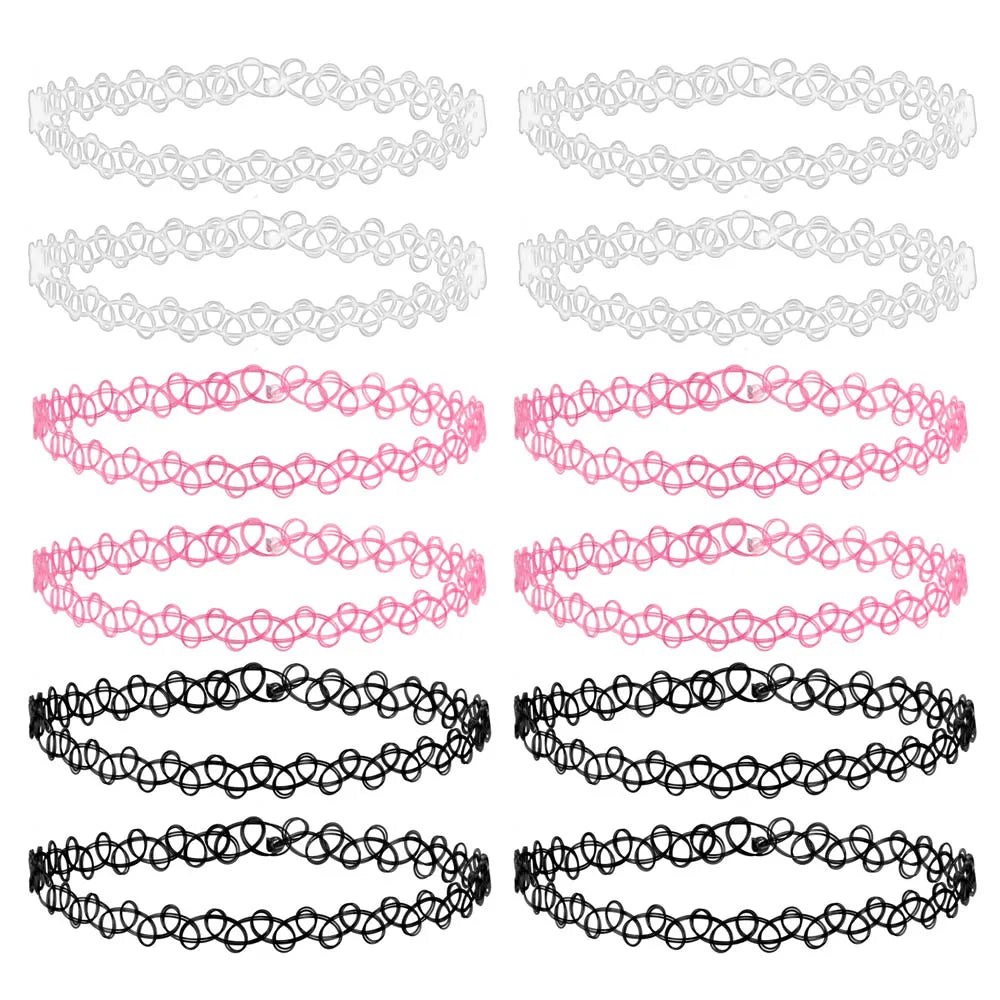 12-Piece Vintage Stretch Tattoo Choker Set