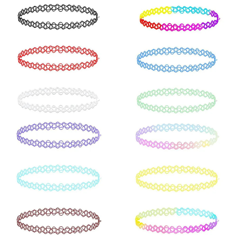 12-Piece Vintage Stretch Tattoo Choker Set