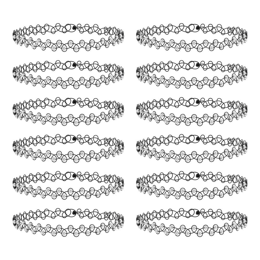 12-Piece Vintage Stretch Tattoo Choker Set
