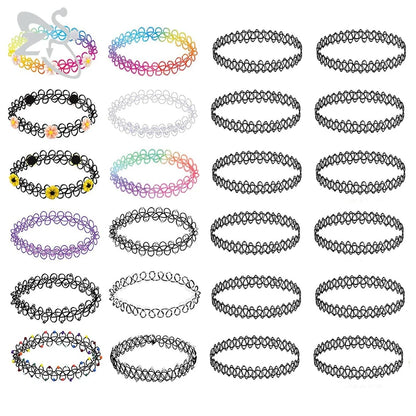 12-Piece Vintage Stretch Tattoo Choker Set