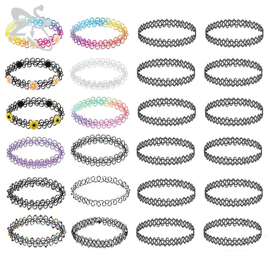 12-Piece Vintage Stretch Tattoo Choker Set