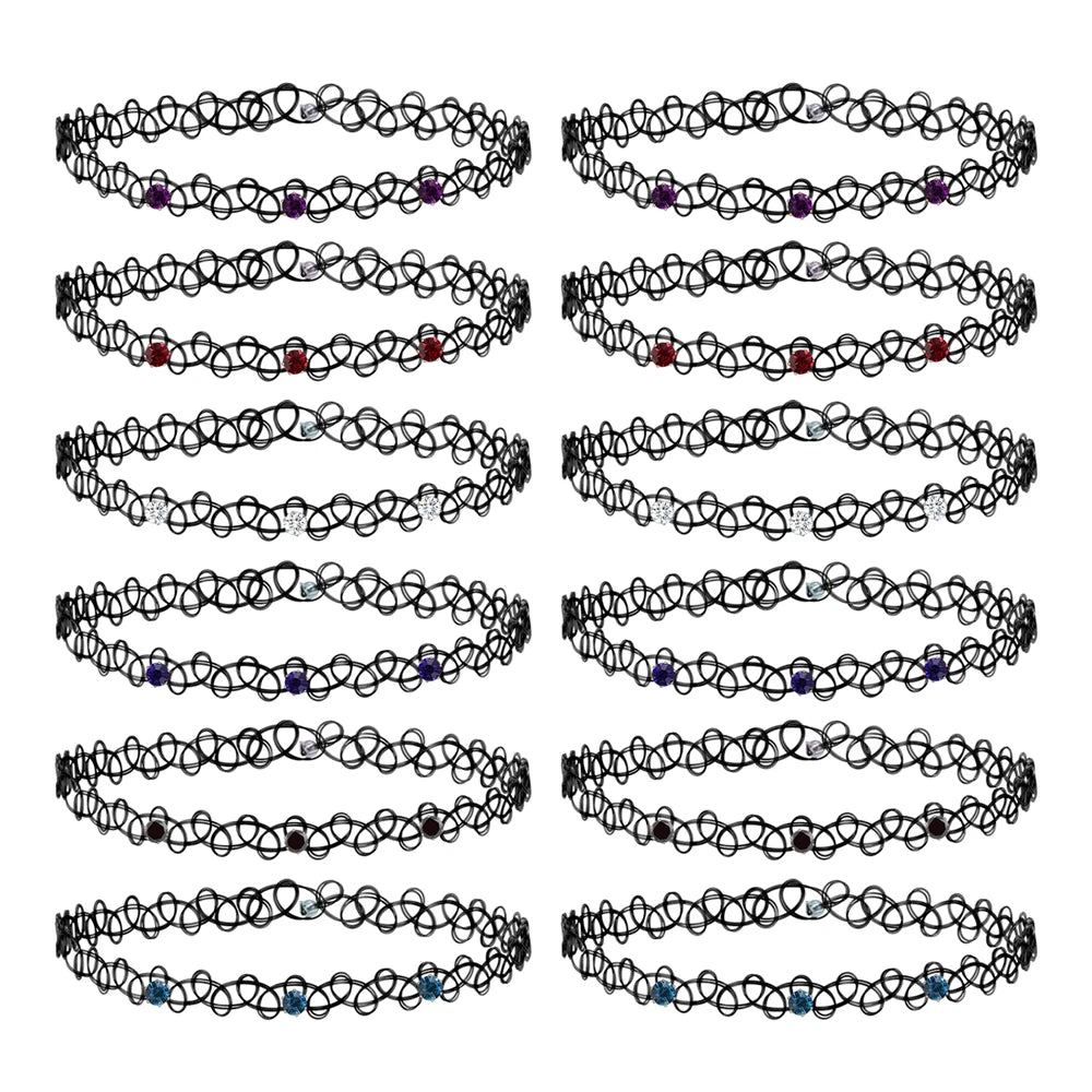 12-Piece Vintage Stretch Tattoo Choker Set