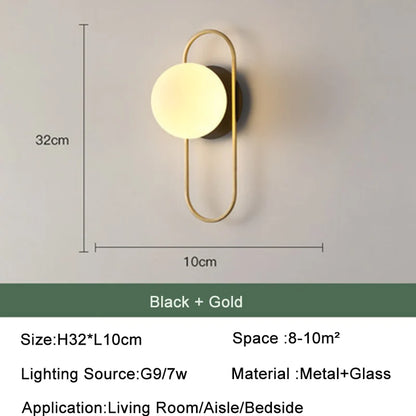 Nordic Glass Ball LED Wall Light for Living Room Interior Bedroom LED Wall Lighting Fixture with 7w G9 Bulb Wall Sconce for Home