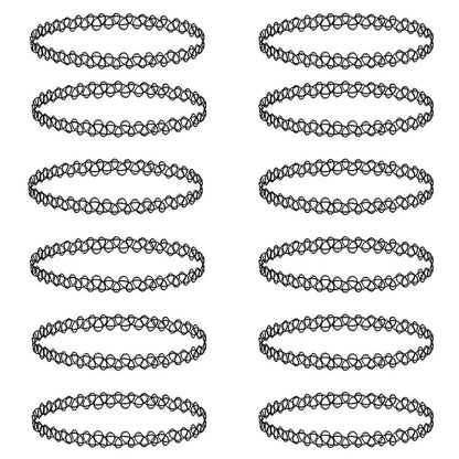 12-Piece Vintage Stretch Tattoo Choker Set