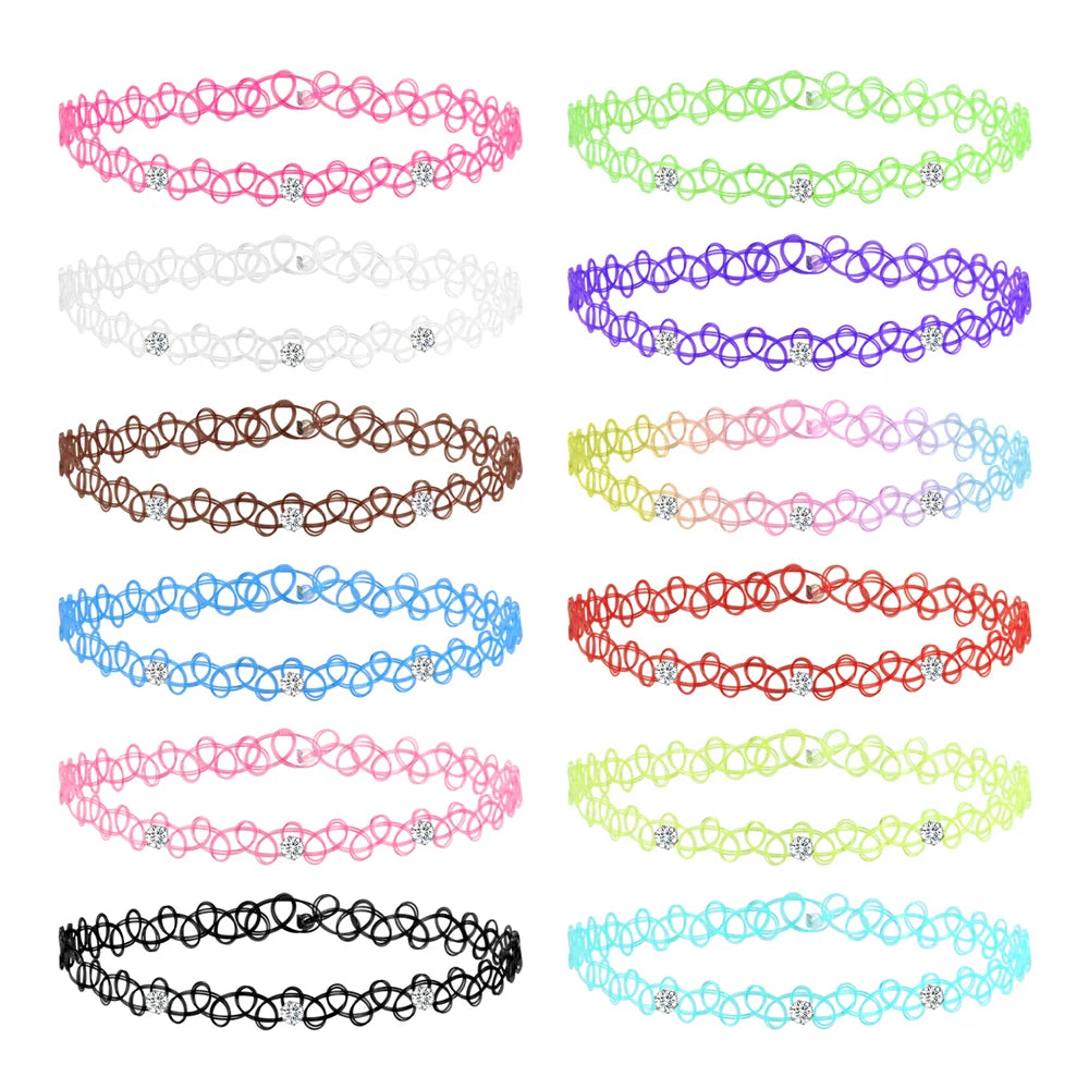 12-Piece Vintage Stretch Tattoo Choker Set