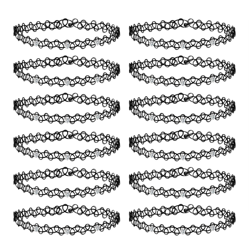 12-Piece Vintage Stretch Tattoo Choker Set