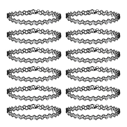 12-Piece Vintage Stretch Tattoo Choker Set
