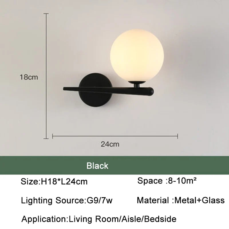 Nordic Glass Ball LED Wall Light for Living Room Interior Bedroom LED Wall Lighting Fixture with 7w G9 Bulb Wall Sconce for Home