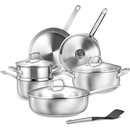 Stainless Steel Cookware Set 10pcs, All Stoves Compatible,