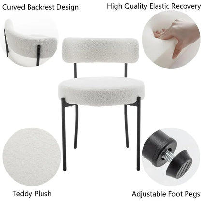 White Bouclé Dining Chairs Set of 4