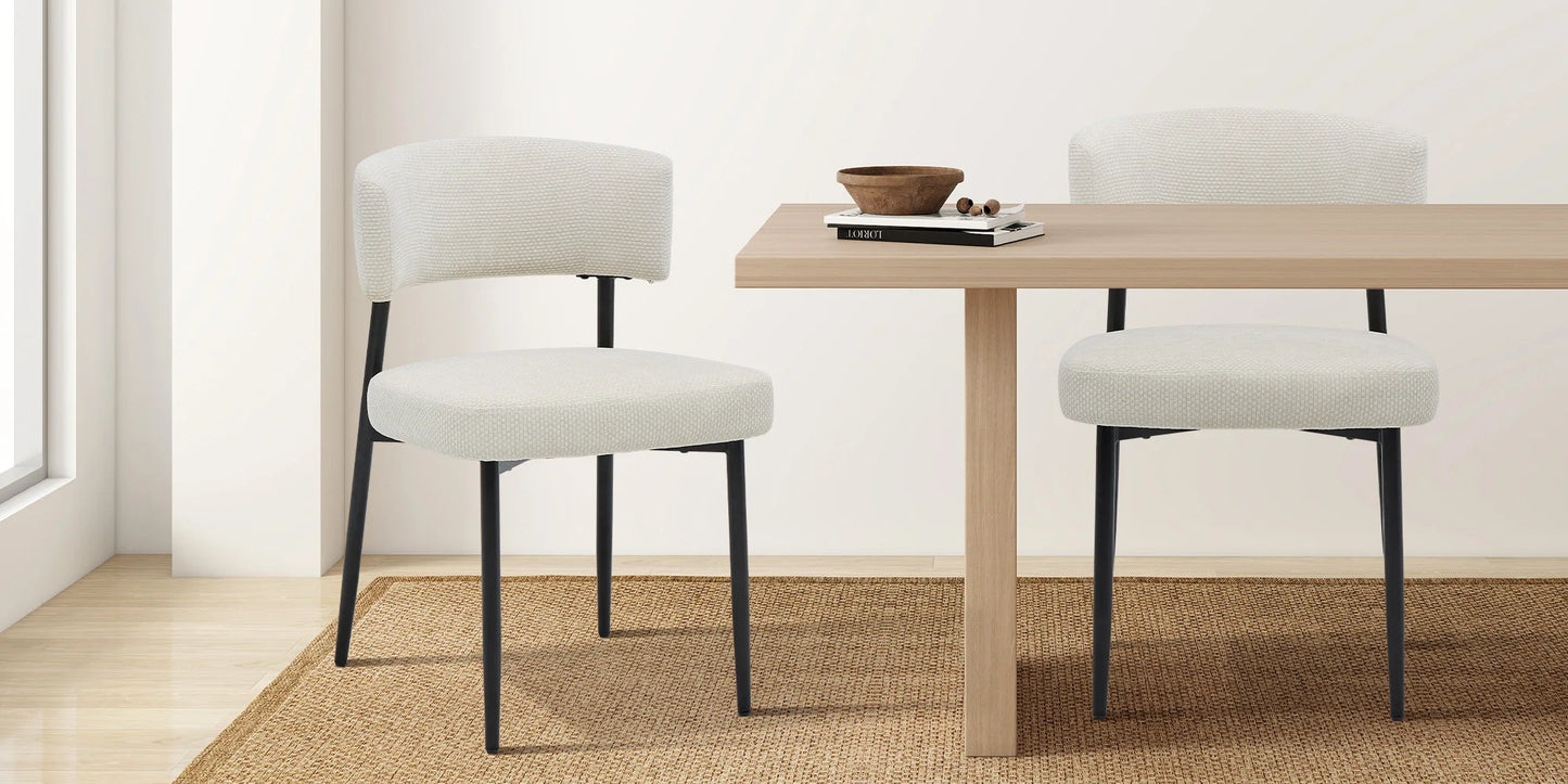 Set of 4 Round Fabric Dining Chairs with Metal Legs