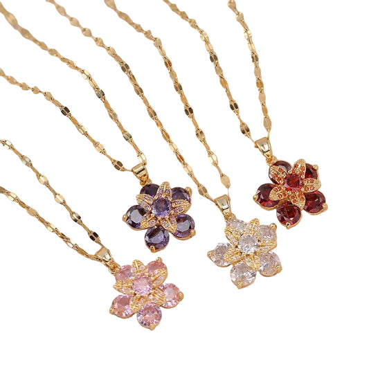 Romantic Zircon Floral Pendant Choker
