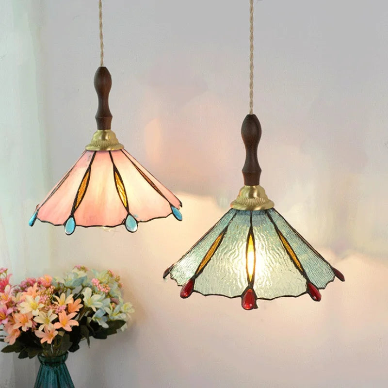 Walnut Wood LED Pendant Light with Glass Shade