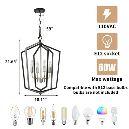 4-Light Farmhouse Industrial Lantern Chandelier – Pendant Light for Kitchen Island & Dining Room