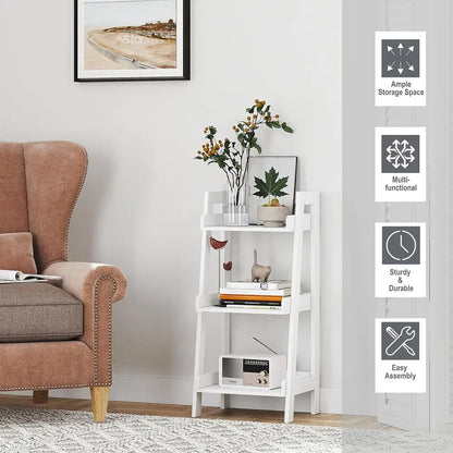 3-Tier Open Wooden Ladder Shelf, Space-Saving White Bathroom Storage