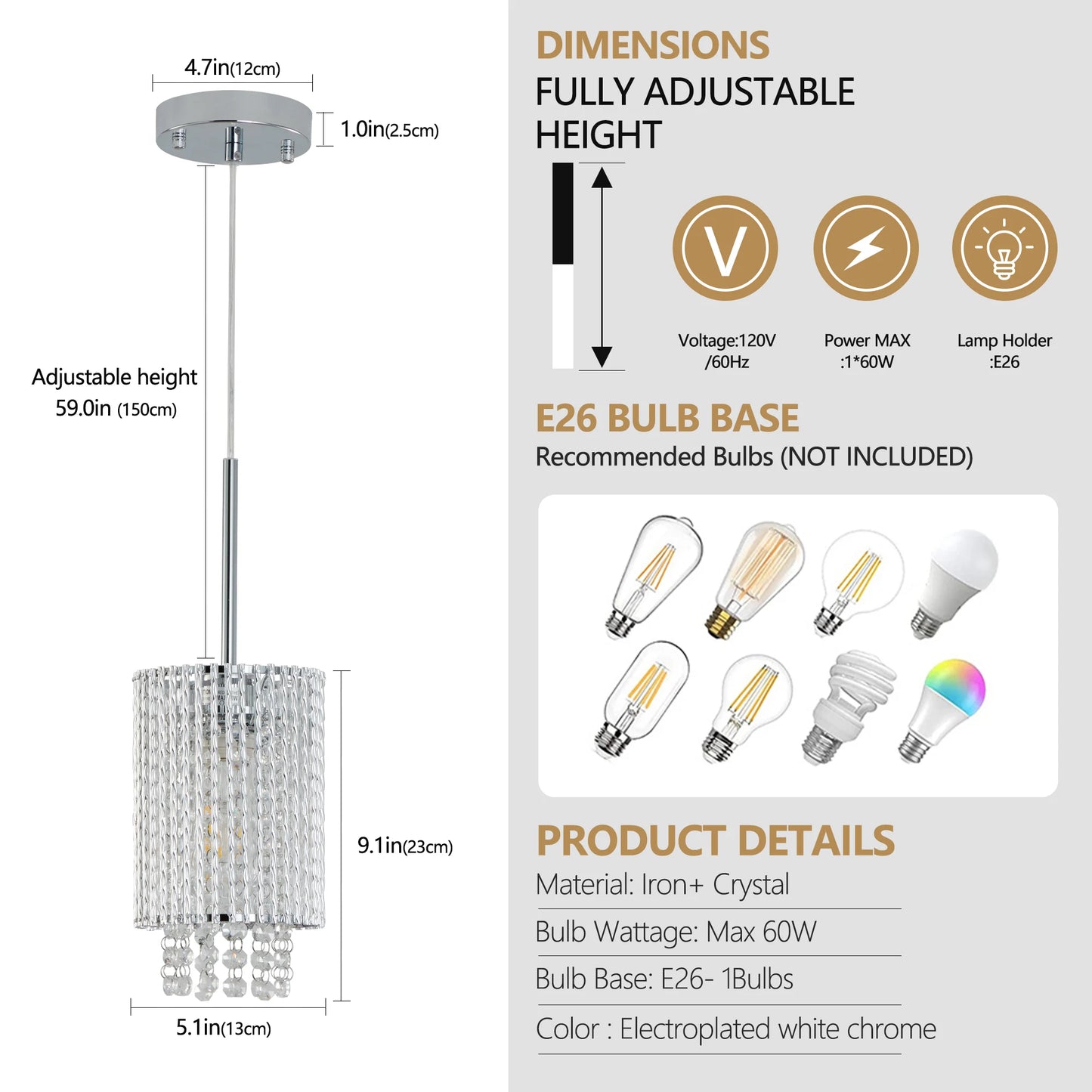 3-Pack Chrome K9 Crystal Pendant Lights – Adjustable Raindrop Chandelier Set for Kitchen Island