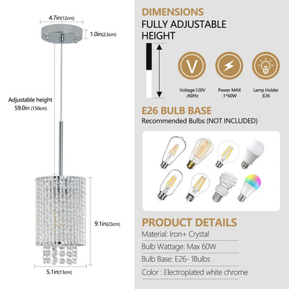 3-Pack Chrome K9 Crystal Pendant Lights – Adjustable Raindrop Chandelier Set for Kitchen Island