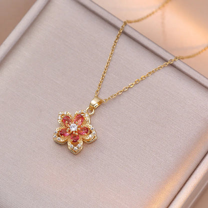 Romantic Zircon Floral Pendant Choker