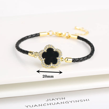 Leather Woven Flower Charm Bracelet