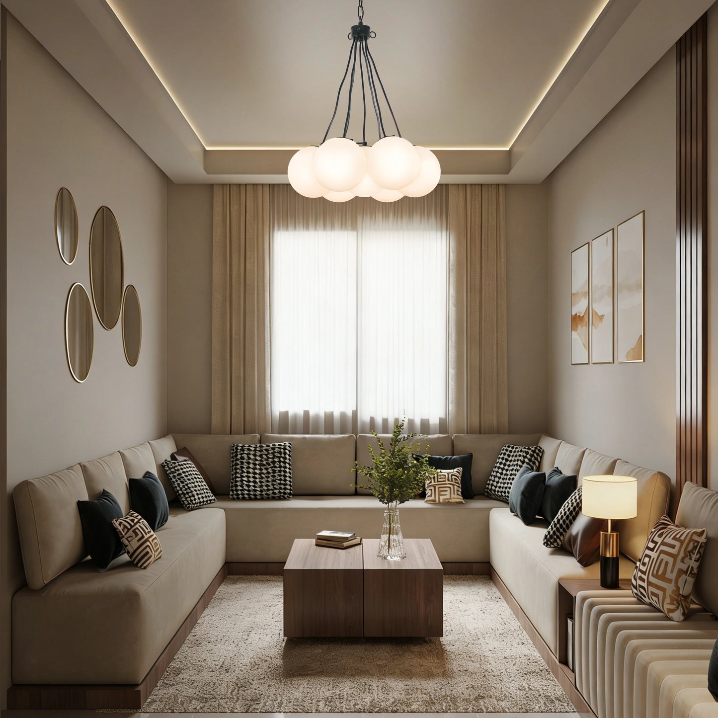 White Bubble Glass Chandelier Modern Cream Style