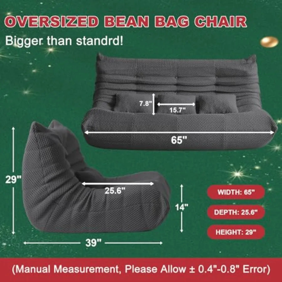 Large Bean Bag Chair with Memory Foam & Pillows