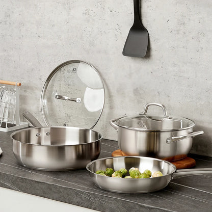 Stainless Steel Cookware Set 10pcs, All Stoves Compatible,