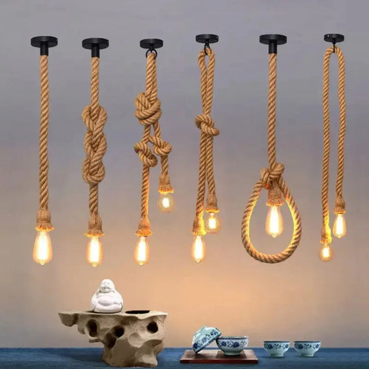 Vintage Hemp Rope Pendant Lamp with Edison Bulb