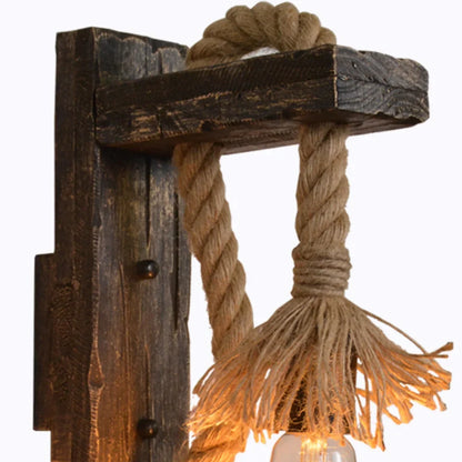 Industrial Rustic Wall Sconce – Black Metal Wood Lamp