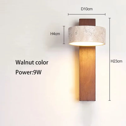 Wabi Sabi Travertine Wall Lamp – Walnut LED Bedroom Light