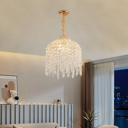 Crystal Waterfall Chandelier – 5 Light Gold Pendant (16”)
