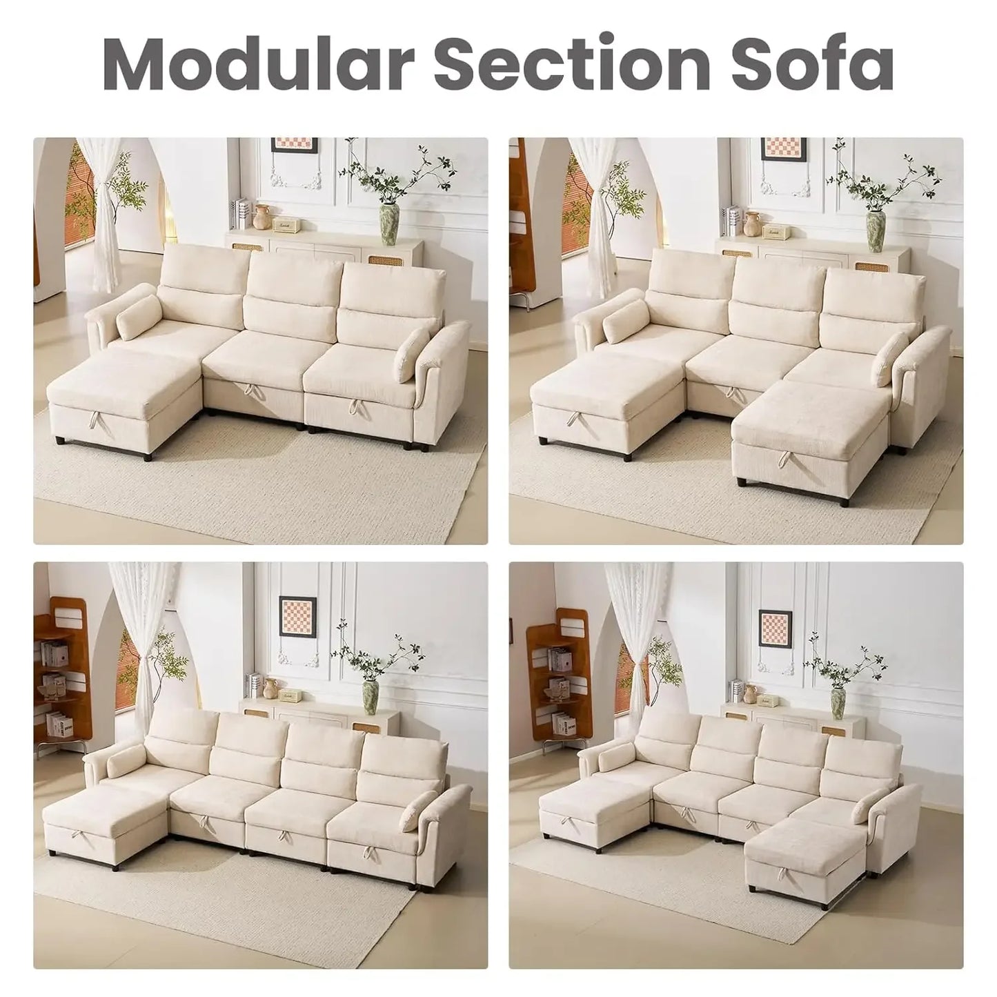 132-Inch Oversized Sectional Sofa with Storage