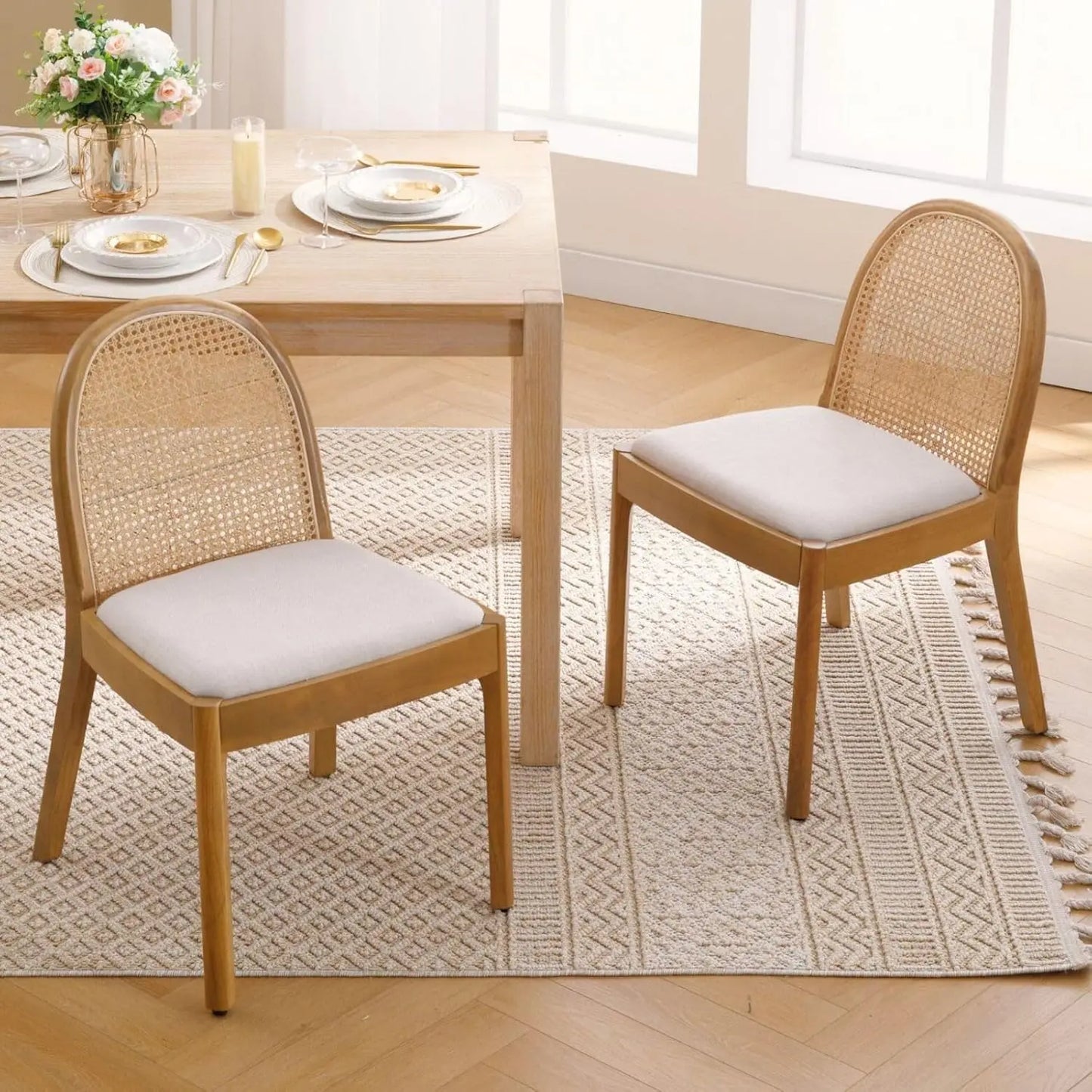 Linen Cane Back Dining Chairs (Set of 2)