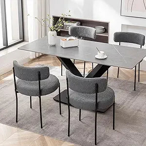 White Bouclé Dining Chairs Set of 4