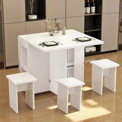 Folding Drop Leaf Dining Table Set for 4 with 4 Chairs, Space Saving Foldable Dining Table with Storage and Wheels, 47.2" D x